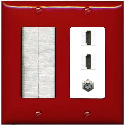 Coax 2 HDMI Wall Plate-Brush Red/White