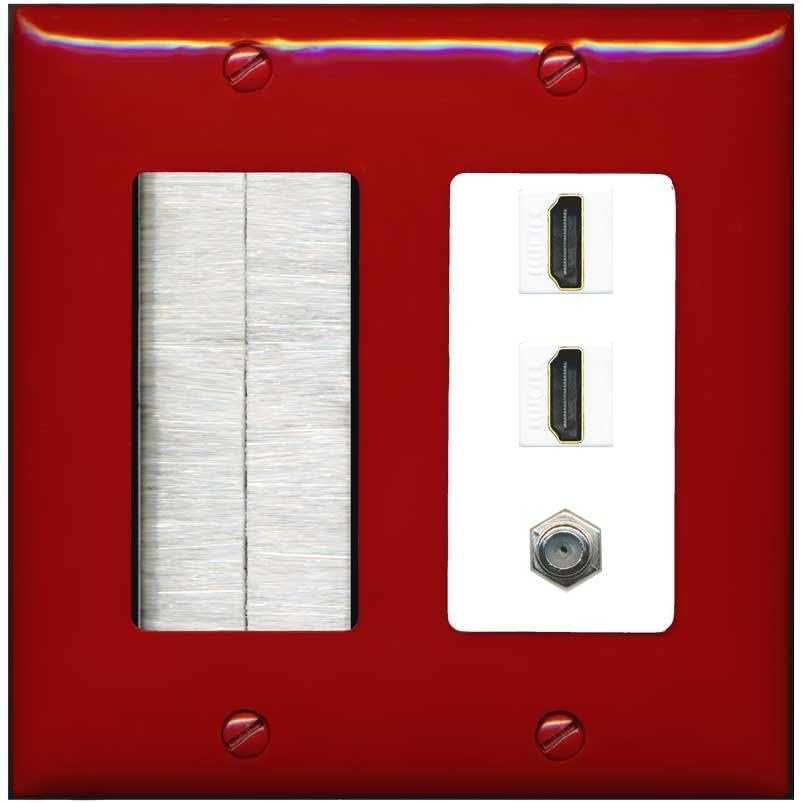 Coax 2 HDMI Wall Plate-Brush Red/White