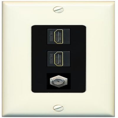 Coax 2 HDMI Wall Plate-1 Gang Light-Almond/Black