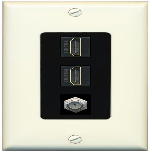 Coax 2 HDMI Wall Plate-1 Gang Light-Almond/Black