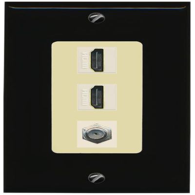 Coax 2 HDMI Wall Plate-1 Gang Black/Ivory