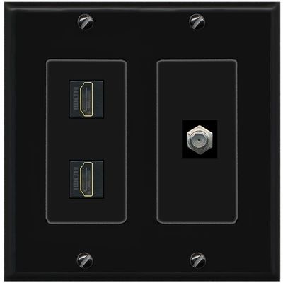 Coax 2 HDMI Wall Plate-2 Gang Black/Black
