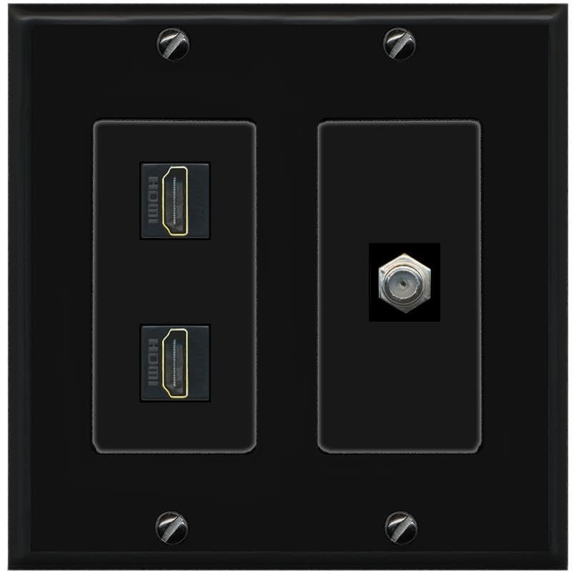 Coax 2 HDMI Wall Plate-2 Gang Black/Black