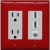 Coax 2 HDMI Wall Plate-Outlet Red/Gray view 1