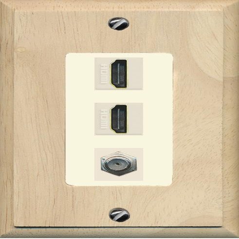 Coax 2 HDMI Wall Plate-1 Gang Wood/Light-Almond