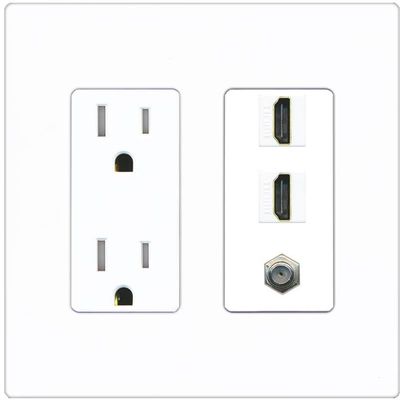 Coax 2 HDMI Wall Plate-Tamper-Res Screwless White