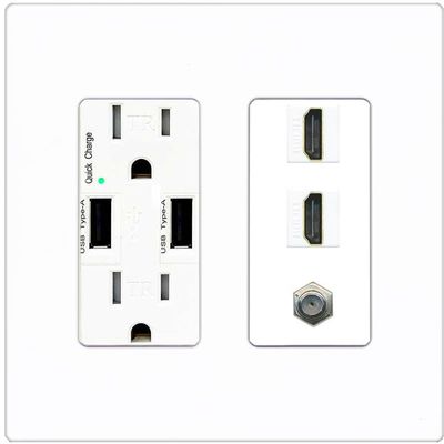 Coax 2 HDMI Wall Plate-USB Charger Screwless White