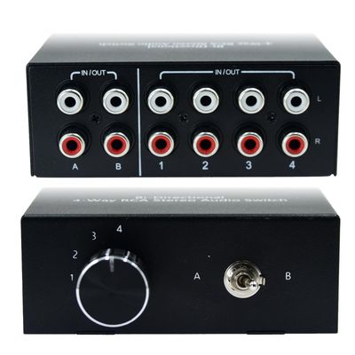 Bi-Directional No External Power No Noise 4 Way 2 in 4 Out or 4 in 2 Out Audio Sound selector RCA Female Stereo 4 Channel Splitter switcher Box Switching