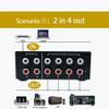 Bi-Directional No External Power No Noise 4 Way 2 in 4 Out or 4 in 2 Out Audio Sound selector RCA Female Stereo 4 Channel Splitter switcher Box Switching view 3