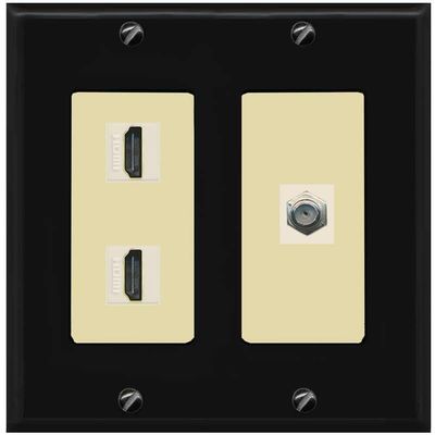 Coax 2 HDMI Wall Plate-2 Gang Black/Ivory