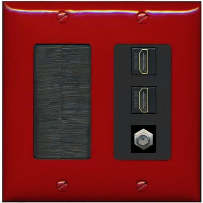Coax 2 HDMI Wall Plate-Brush Red/Black