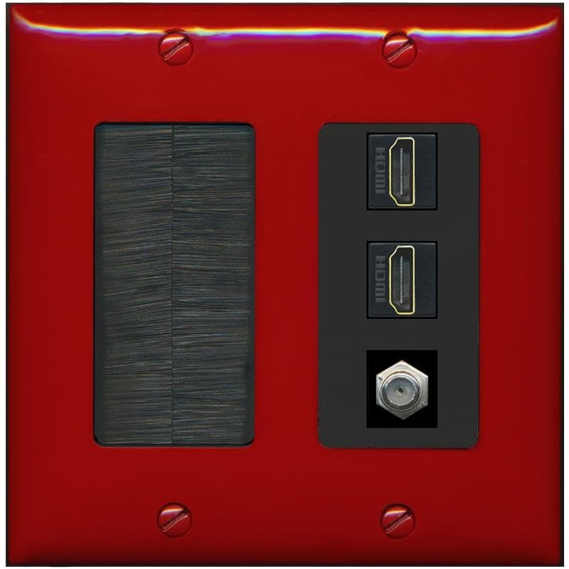 Coax 2 HDMI Wall Plate-Brush Red/Black