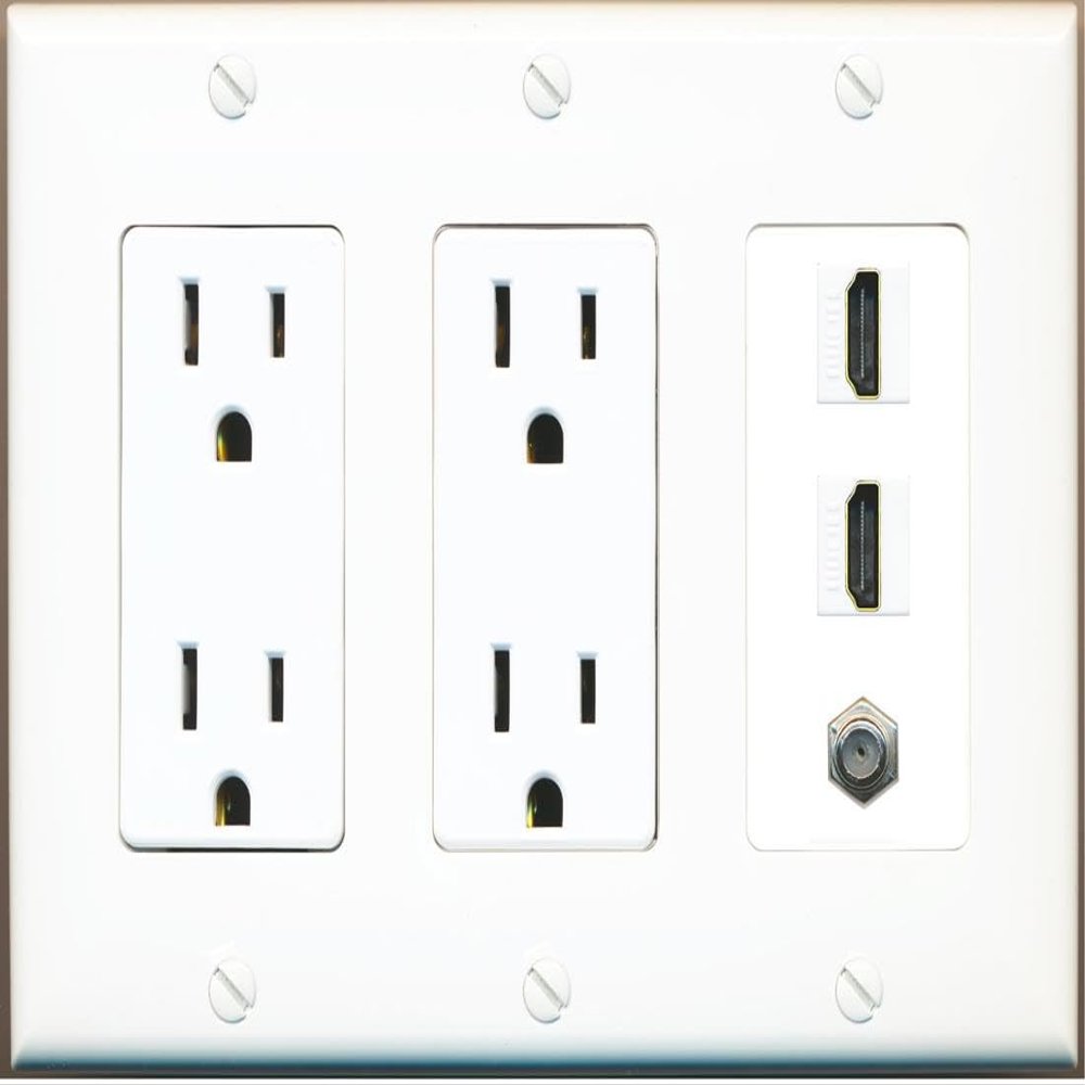 Coax 2 HDMI Wall Plate-2 Outlet White