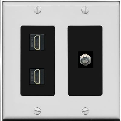 Coax 2 HDMI Wall Plate-2 Gang Gray/Black