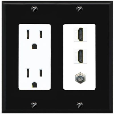 Coax 2 HDMI Wall Plate-Outlet Black/White