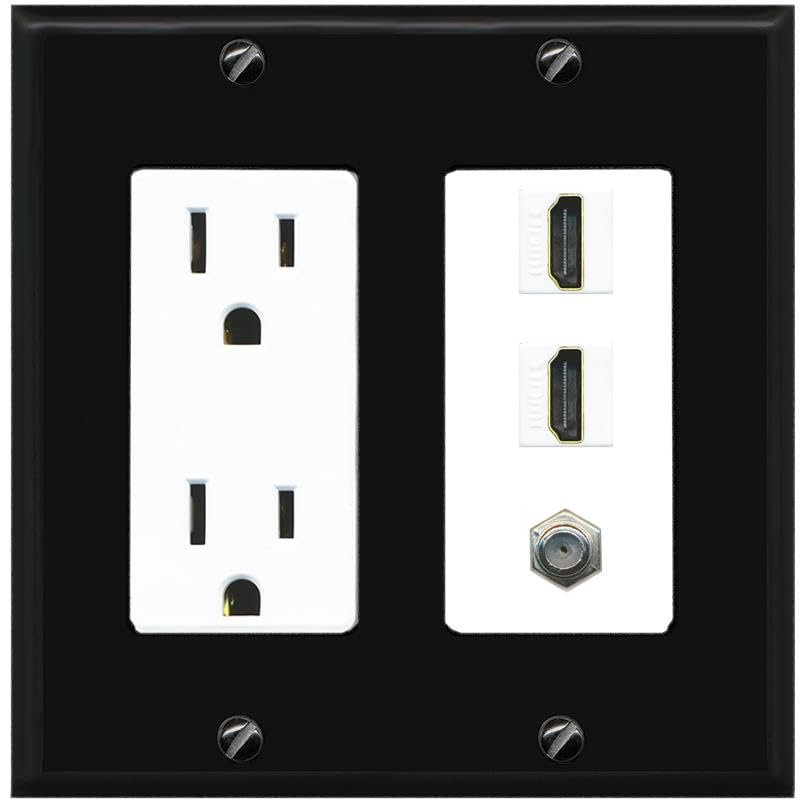 Coax 2 HDMI Wall Plate-Outlet Black/White