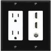 Coax 2 HDMI Wall Plate-Outlet Black/White view 1