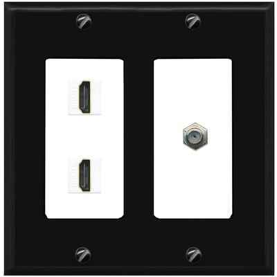 Coax 2 HDMI Wall Plate-2 Gang Black/White