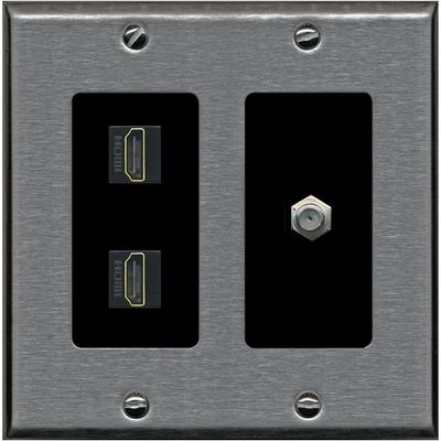 Coax 2 HDMI Wall Plate-2 Gang Stainless/Black