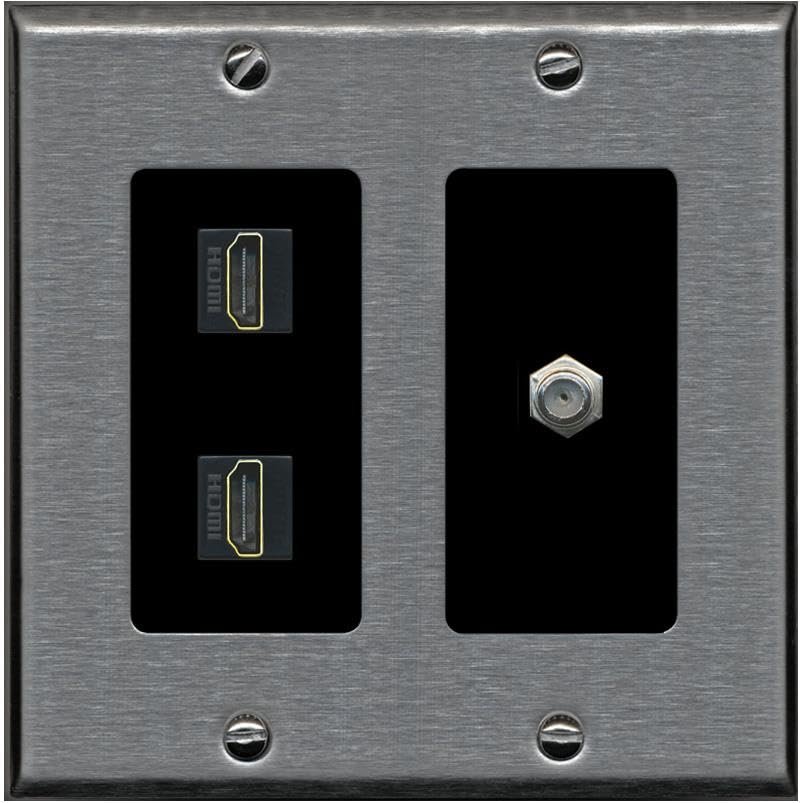 Coax 2 HDMI Wall Plate-2 Gang Stainless/Black