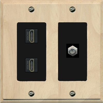 Coax 2 HDMI Wall Plate-2 Gang Wood/Black