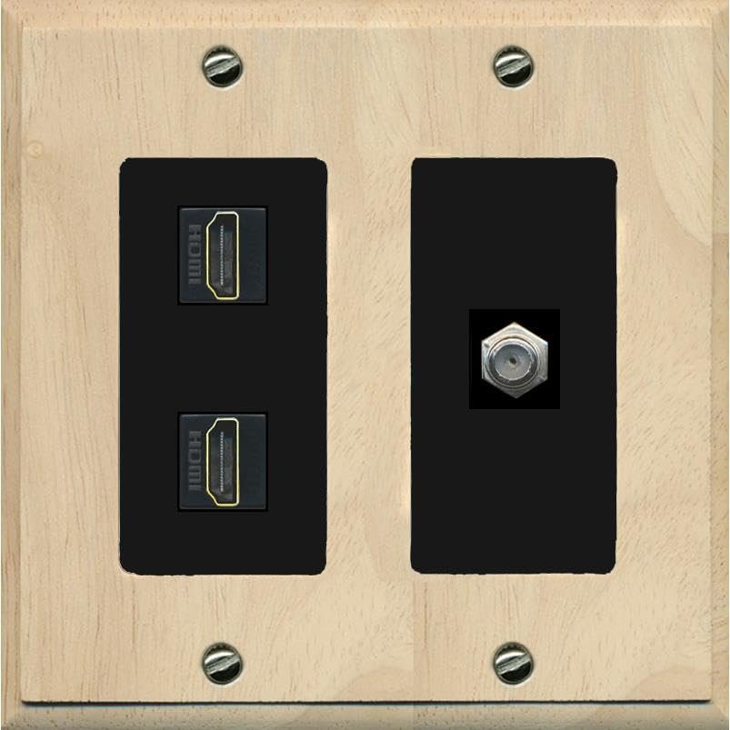 Coax 2 HDMI Wall Plate-2 Gang Wood/Black