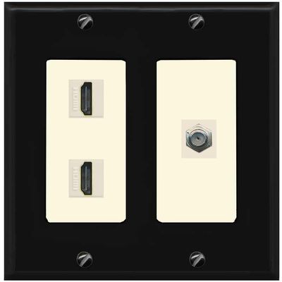 Coax 2 HDMI Wall Plate-2 Gang Black/Light-Almond
