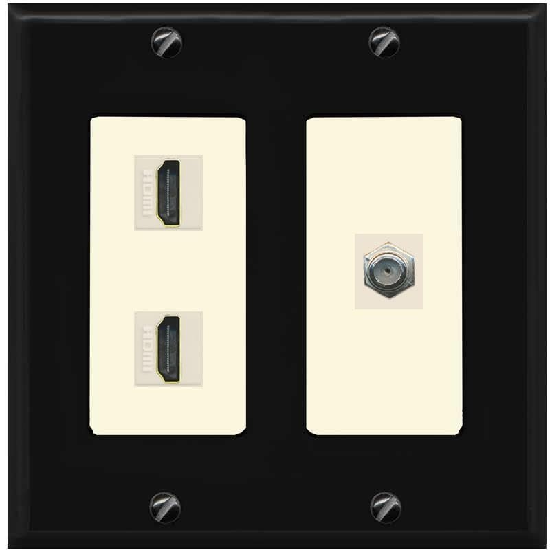 Coax 2 HDMI Wall Plate-2 Gang Black/Light-Almond