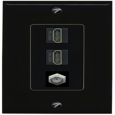 Coax 2 HDMI Wall Plate-1 Gang Black/Black