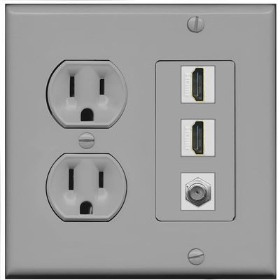 Coax 2 HDMI Wall Plate-Round Outlet Gray/Gray