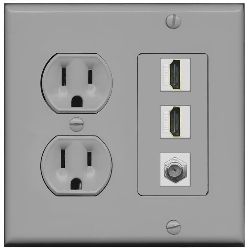 Coax 2 HDMI Wall Plate-Round Outlet Gray/Gray