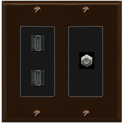 Coax 2 HDMI Wall Plate-2 Gang Brown/Black