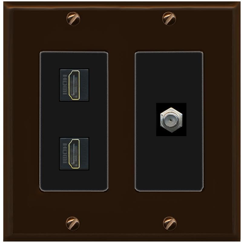 Coax 2 HDMI Wall Plate-2 Gang Brown/Black