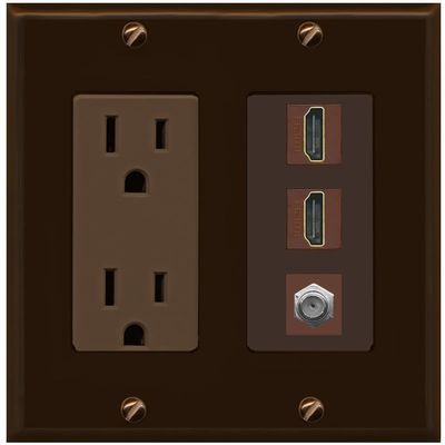 Coax 2 HDMI Wall Plate-Outlet Brown/Brown