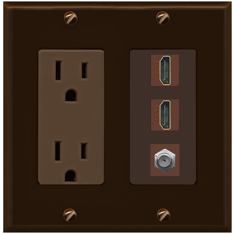 Coax 2 HDMI Wall Plate-Outlet Brown/Brown