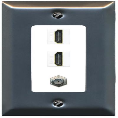 Coax 2 HDMI Wall Plate-1 Gang Stainless/White