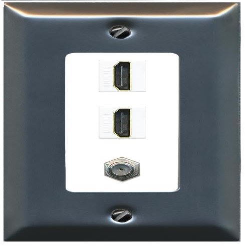 Coax 2 HDMI Wall Plate-1 Gang Stainless/White
