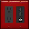 Coax 2 HDMI Wall Plate-Outlet Red/Black view 1