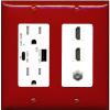 Coax 2 HDMI Wall Plate-USB A+C Charger Red/White view 1