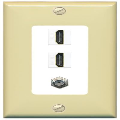 Coax 2 HDMI Wall Plate-1 Gang Ivory/White