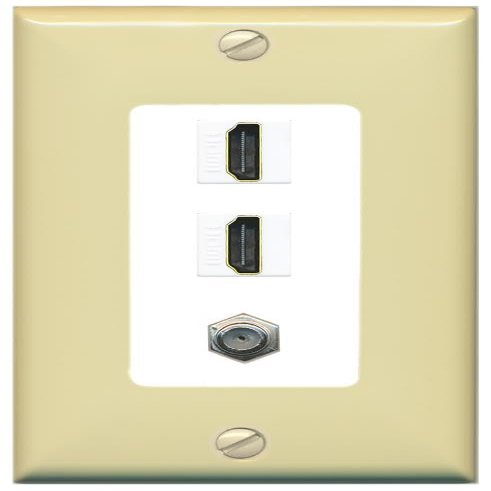 Coax 2 HDMI Wall Plate-1 Gang Ivory/White