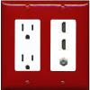 Coax 2 HDMI Wall Plate-Outlet Red/White view 1