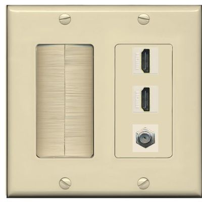 Coax 2 HDMI Wall Plate-Brush Ivory/Ivory
