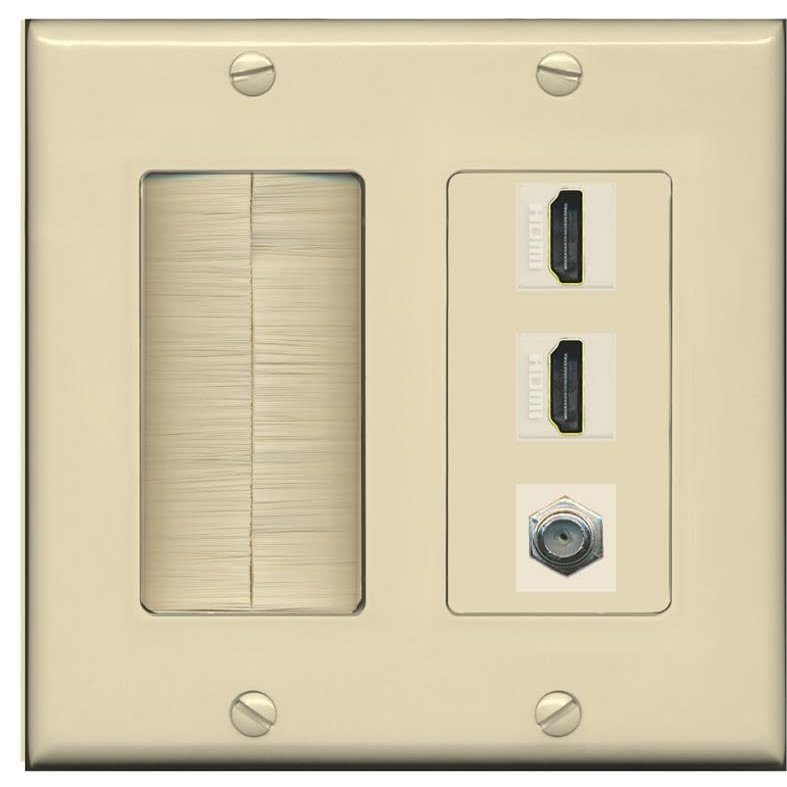 Coax 2 HDMI Wall Plate-Brush Ivory/Ivory