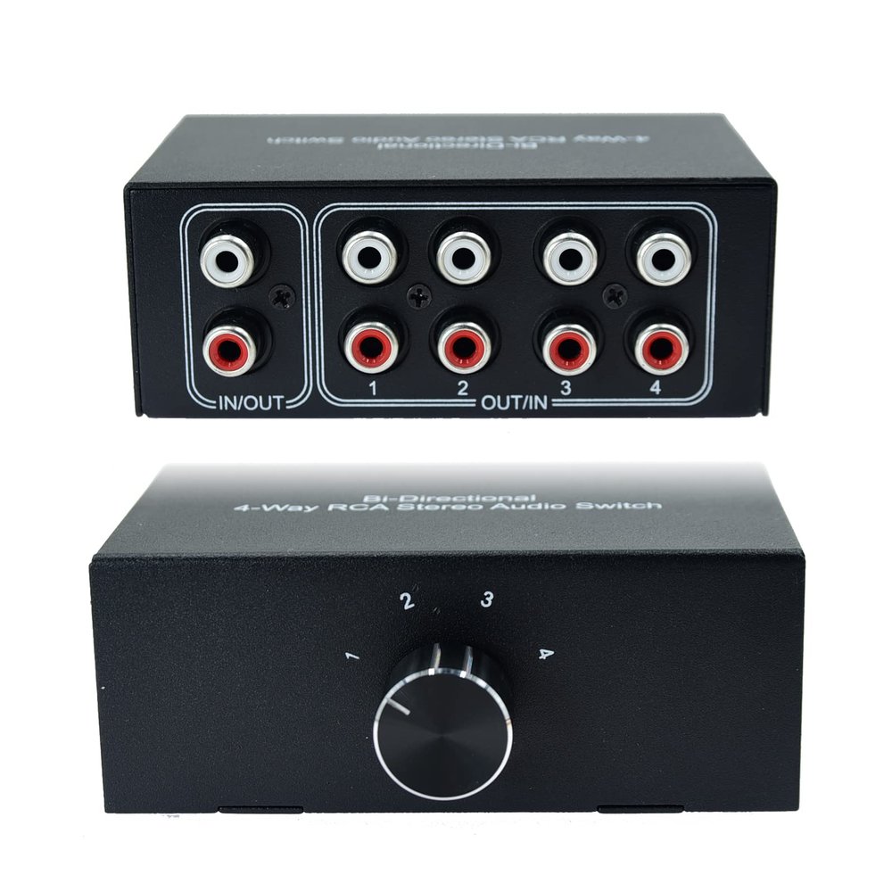 No External Power No Noise 4 Way 1 in 4 Out or 4 in 1 Out Audio Sound selector RCA Female Stereo 4 Channel Splitter switcher Box Switching