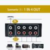 No External Power No Noise 4 Way 1 in 4 Out or 4 in 1 Out Audio Sound selector RCA Female Stereo 4 Channel Splitter switcher Box Switching view 3