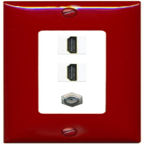 Coax 2 HDMI Wall Plate-1 Gang Red/White