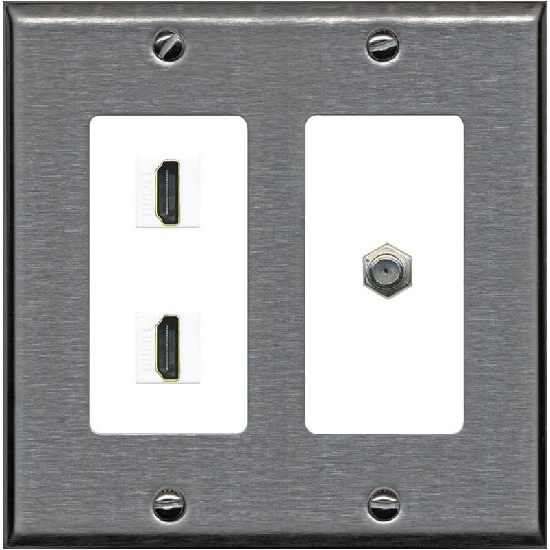 Coax 2 HDMI Wall Plate-2 Gang Stainless/White