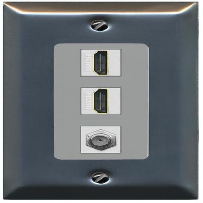 Coax 2 HDMI Wall Plate-1 Gang Stainless/Gray