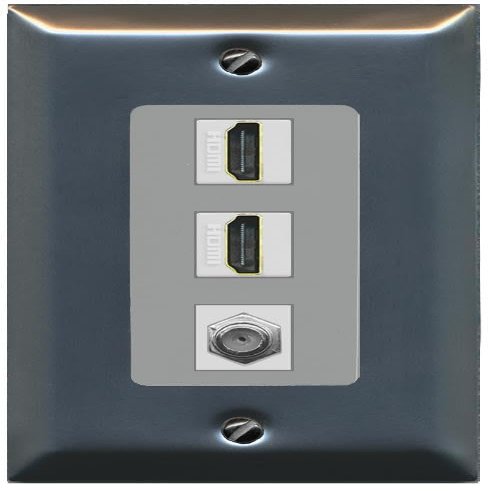 Coax 2 HDMI Wall Plate-1 Gang Stainless/Gray
